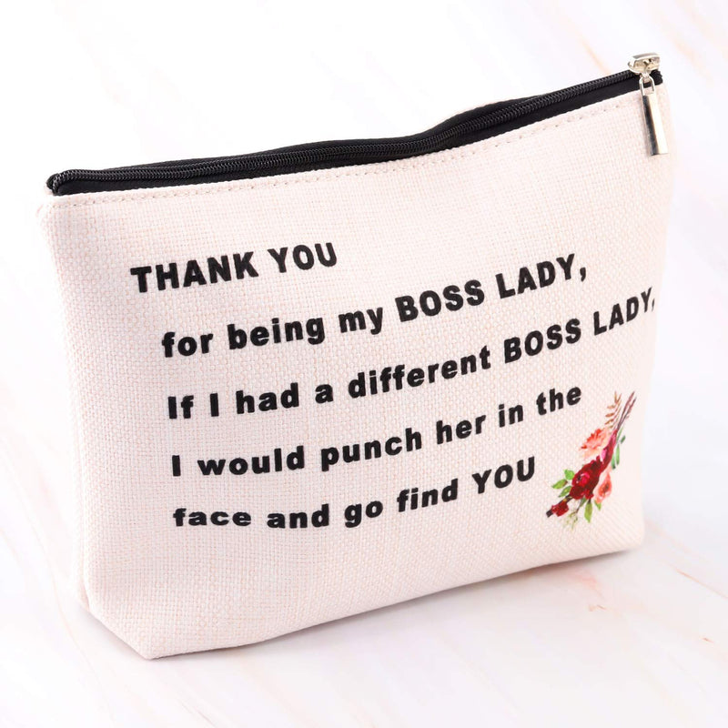 [Australia] - PXTIDY Funny Boss Lady Gifts Thank You For Being My Boss Lady Makeup Cosmetic Bag Female Boss Gift Boss Makeup Bag Gift for Managers from Employee, Coworker (beige) beige 