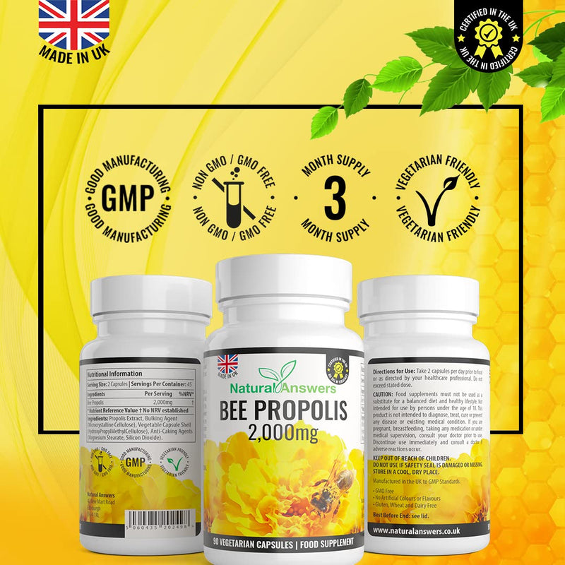 [Australia] - 180 Capsules Pure Bee Propolis 2000mg - 1000mg Per Capsule, 2000mg per Serving, 100% Suitable for Vegetarians 