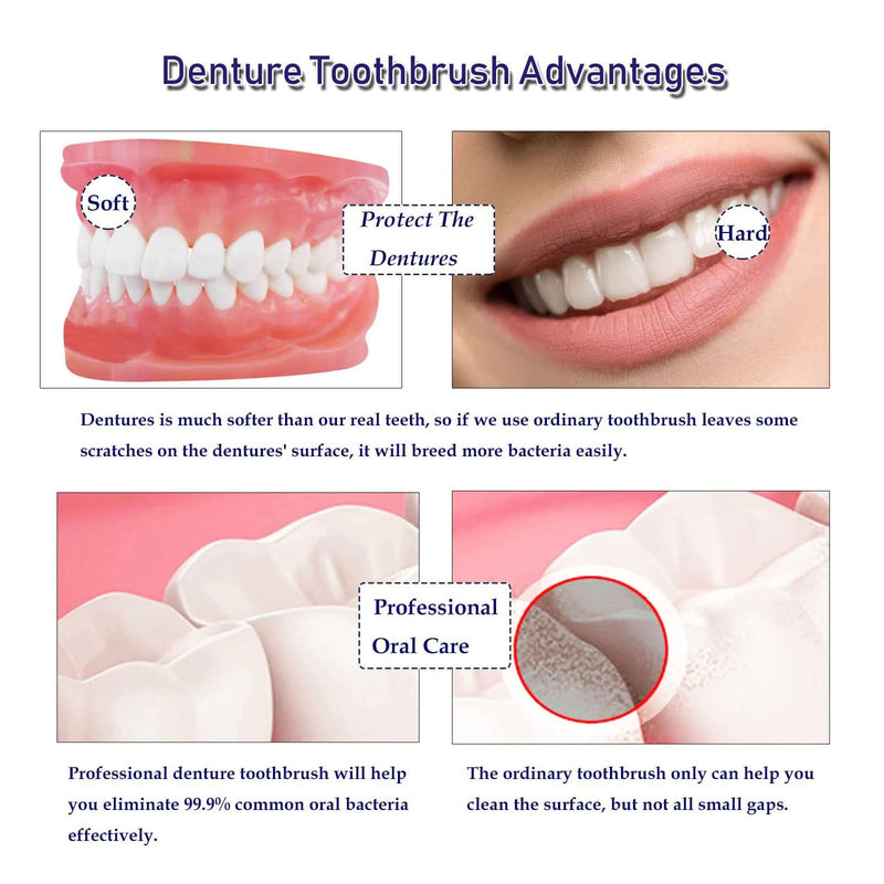 [Australia] - 4 Pcs Denture Cleaning Brush with Multi-Layered Bristles and Ergonomic Rubber Handle Portable Denture Brush Double Sided Brush for False Teeth Cleaning(4c) 4 Colors 