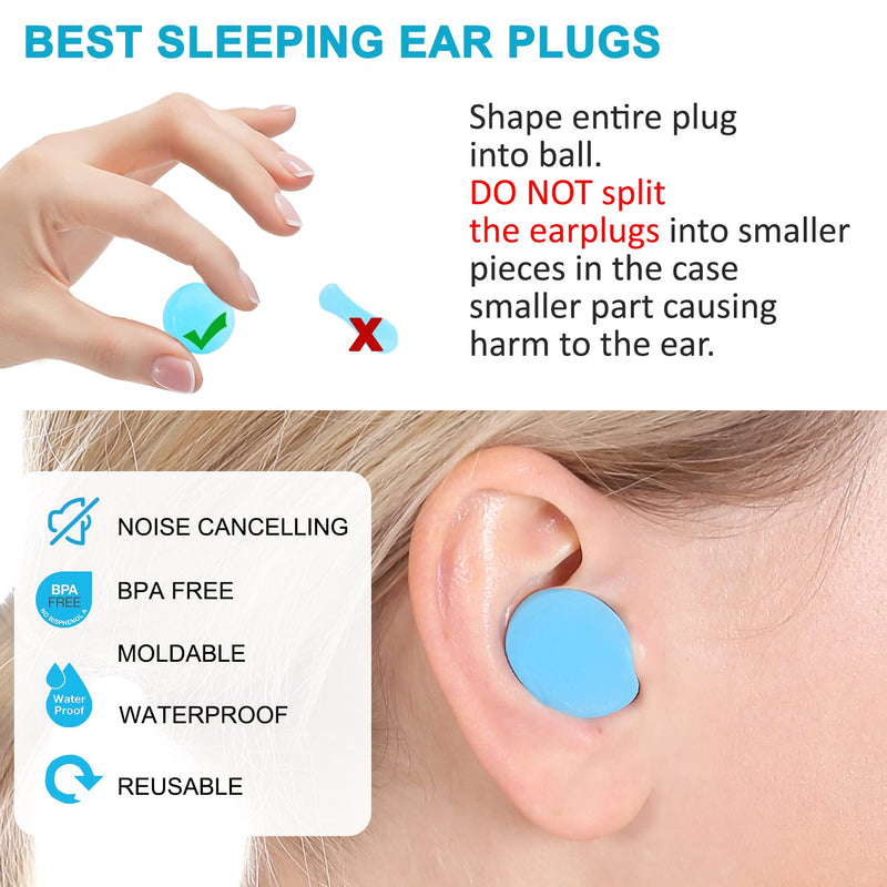 [Australia] - Reusable Silicone Ear Plugs, Waterproof Noise Cancelling Ear Plugs for Sleeping, Shooting, Airplanes, Concerts, Mowing, 22dB Highest NRR Blue 