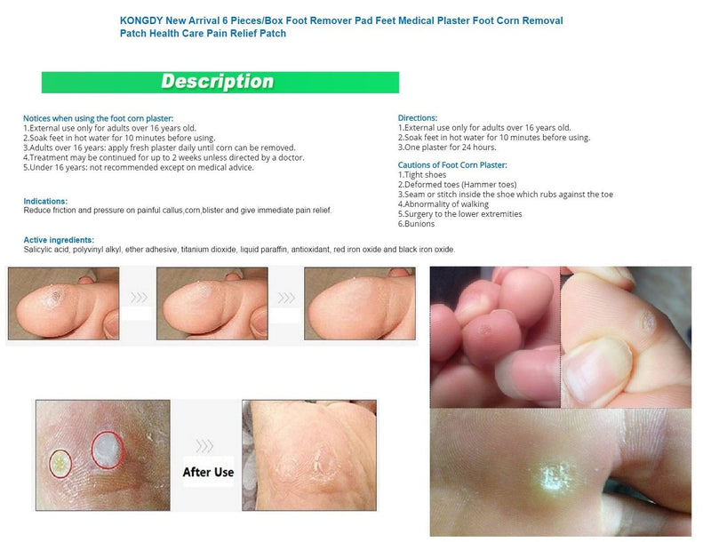 [Australia] - New Foot Corn Remover Patch Plaster/Remedy for Corn feet Toe Medical Plaster for Foot Corn Removal Patch Health Care Pain Relief Herbal Patch Remedy by KONGDY 