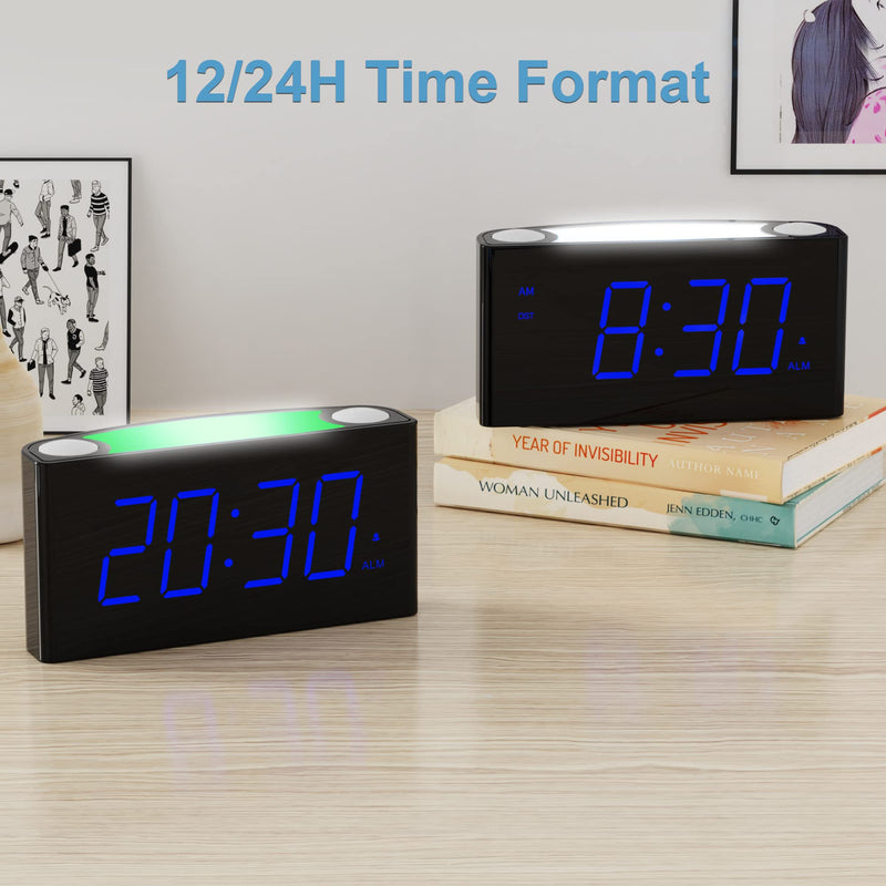 [Australia] - Digital Alarm Clock for Bedroom - 7 Color Night Light,2 USB Chargers,7.5" Large Number Screen & Slider Dimmer,12/24 H,Battery Backup,Easy Loud Electric Alarm Clock for Heavy Sleeper,Boy&Girl Kids Teen Blue Digits 