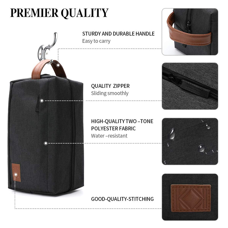 [Australia] - KK Water - Resistant Hanging Toiletry Travel Bag – Spacious Black Gym, Shaving, Make Up Bag for Men & Women 