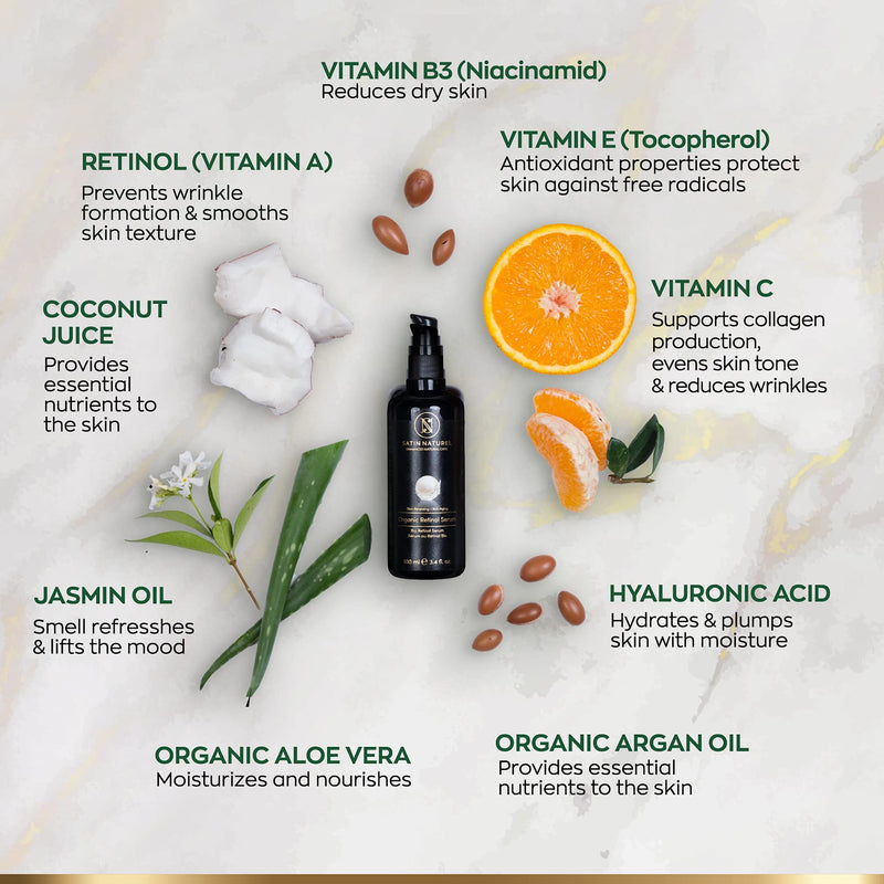 [Australia] - Organic Retinol Serum -100ml Bottle Advanced Retinol Delivery System + Vitamin C Complex w/ Aloe Vera, Hyaluronic Acid, & Vitamin E - Anti-Aging Vegan Skin Care 