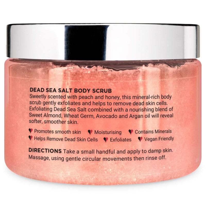 [Australia] - PraNaturals Dead Sea Salt with Peach & Honey Body Scrub 500G ‚Äì Hydrating & Moisturising, With natural oils & minerals, Softening & nourishing, Sweet fruity fragrance, No Parabens, Vegan & Cruelty Free 