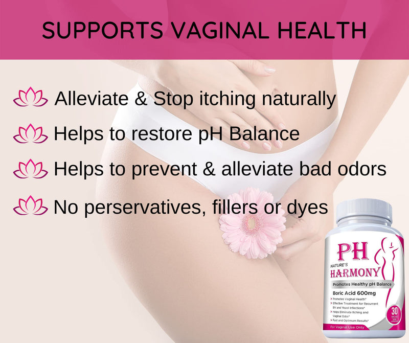 [Australia] - PURE PLANT HOME Boric Acid Suppositories Nature's Harmony 30 Count 600 mg 100% Pure Made in USA 