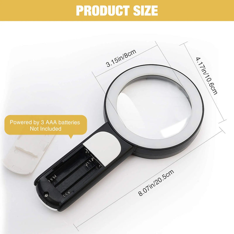 [Australia] - JMH Magnifying Glass with Light, 30X Handheld Large Magnifying Glass 18LED Cold and Warm Light with 3 Modes, Illuminated Lighted Magnifier for Seniors Reading, Inspection, Coins, Jewelry, Exploring Black 