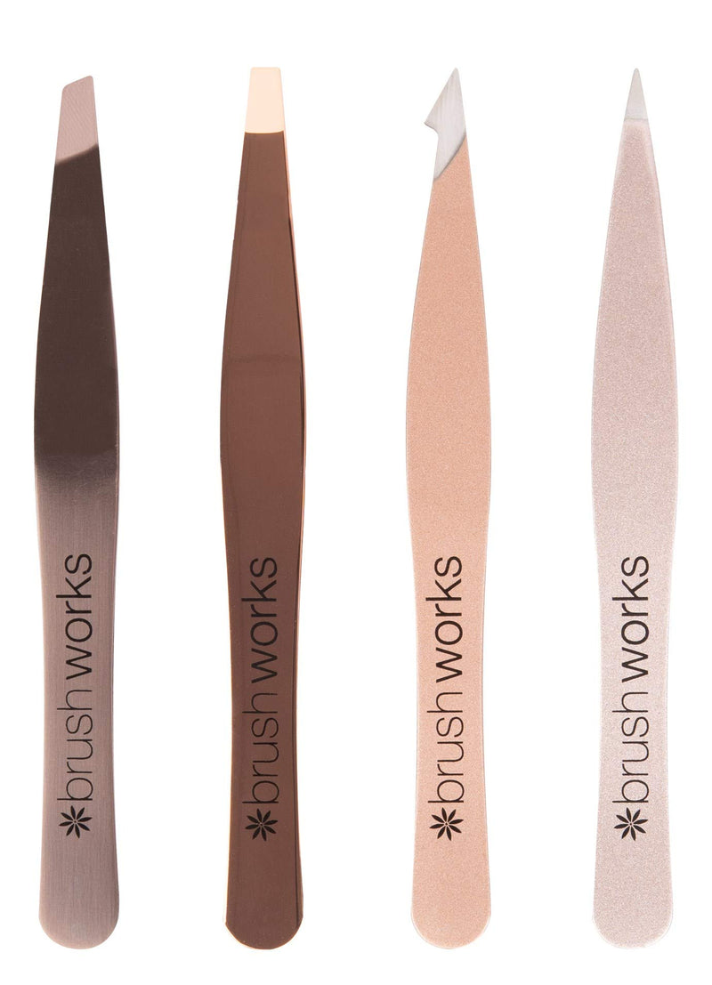 [Australia] - Brushworks Tweezer Set - 4 Piece Gold Chrome 