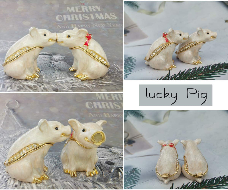 [Australia] - Furuida Trinket Box with Hinged White Cute Pig Hand-Painted Jewelry Box Classic Animal Ornaments Zinc Alloy Figurines Gift for Home Decor 