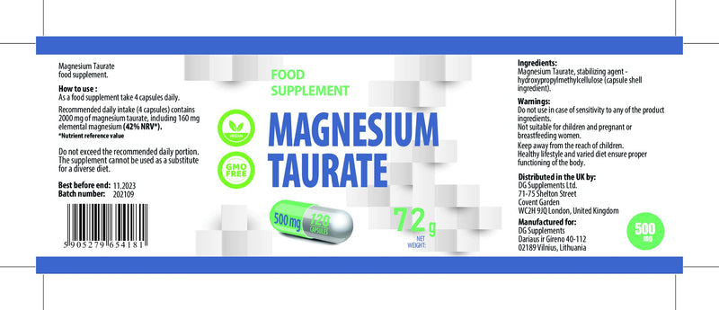 [Australia] - Magnesium Taurate 2000mg Per Serving 120 Vegan Capsules, 3rd Party Lab Tested, High Strength Supplement, No Fillers or Bulkers, Gluten and GMO Free Salmonella 120 Count (Pack of 1) 