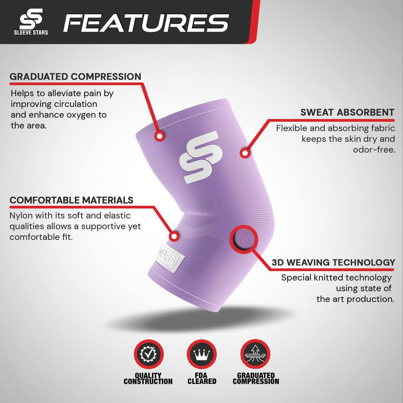 [Australia] - Sleeve Stars Elbow Compression Sleeve for Women & Men, Tennis Elbow Brace for Tendonitis and Tennis Elbow Sleeve for Elbow Pain & Arthritis, Arm Protector Support Wrap for Golf & Other Sports (S-XXL) L: 10"-12" Light Purple 