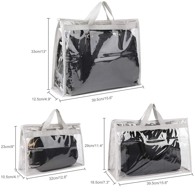 [Australia] - Handbag Storage Handbag Organizer 3 pack Outgeek Purse Protector Storage Bag Dust Cover Bag Transparent Anti-dust Purse Storage Bag for Hanging Closet with Zipper and Handle （Grey） 