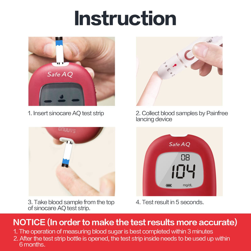 [Australia] - sinocare Diabetes Testing Kit, Blood Glucose Monitor Safe AQ Smart, Blood Sugar Tester with Strips x 25, Glucose Meter -in mmol/L Safe AQ Smart glucose kit x25 