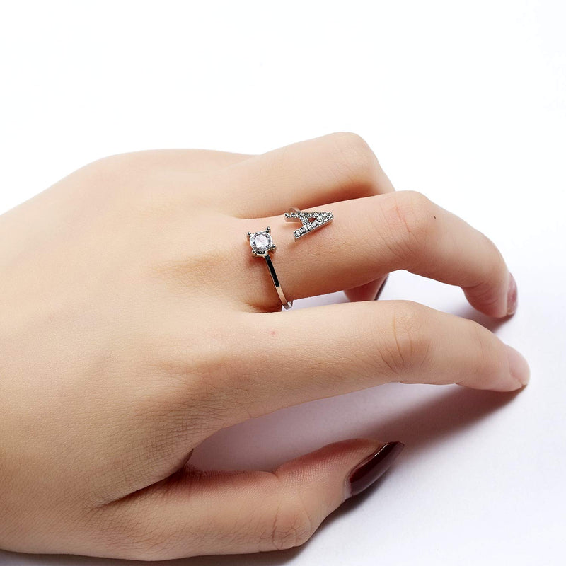 [Australia] - RINHOO FRIENDSHIP Letter Initial Alphabet Knuckle Rings A-Z Silver Crystal Adjustable Ring for Women Girl 