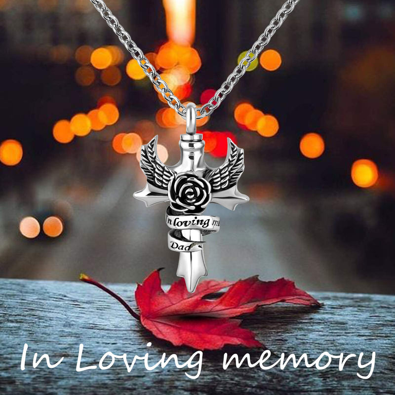 [Australia] - YSAHan in Loving Memory Cross Urn Necklace for Ashes Angel Wing Cremation Memorial Pendant Stainless Steel Waterproof Jewelry Aunt 