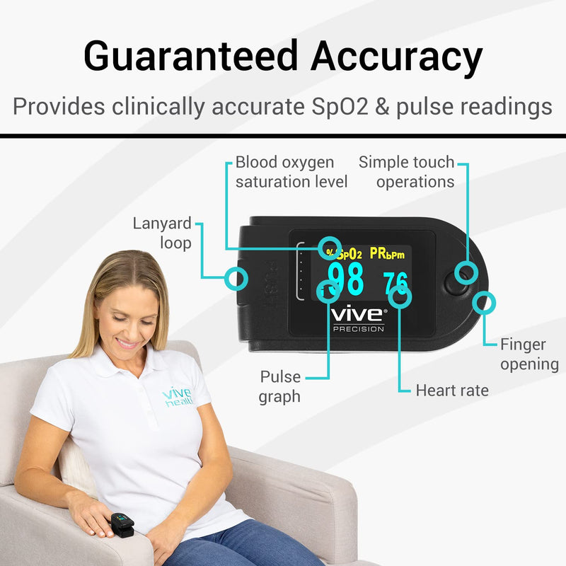 [Australia] - Vive Pulse Oximeter Bluetooth, Fingertip Oxygen Meter with Case, Batteries, Lanyard - Pulse-Oximeter Medical Grade Blood Oxygen Saturation Monitor for sp02, Home - Used for Sports, Aviation 