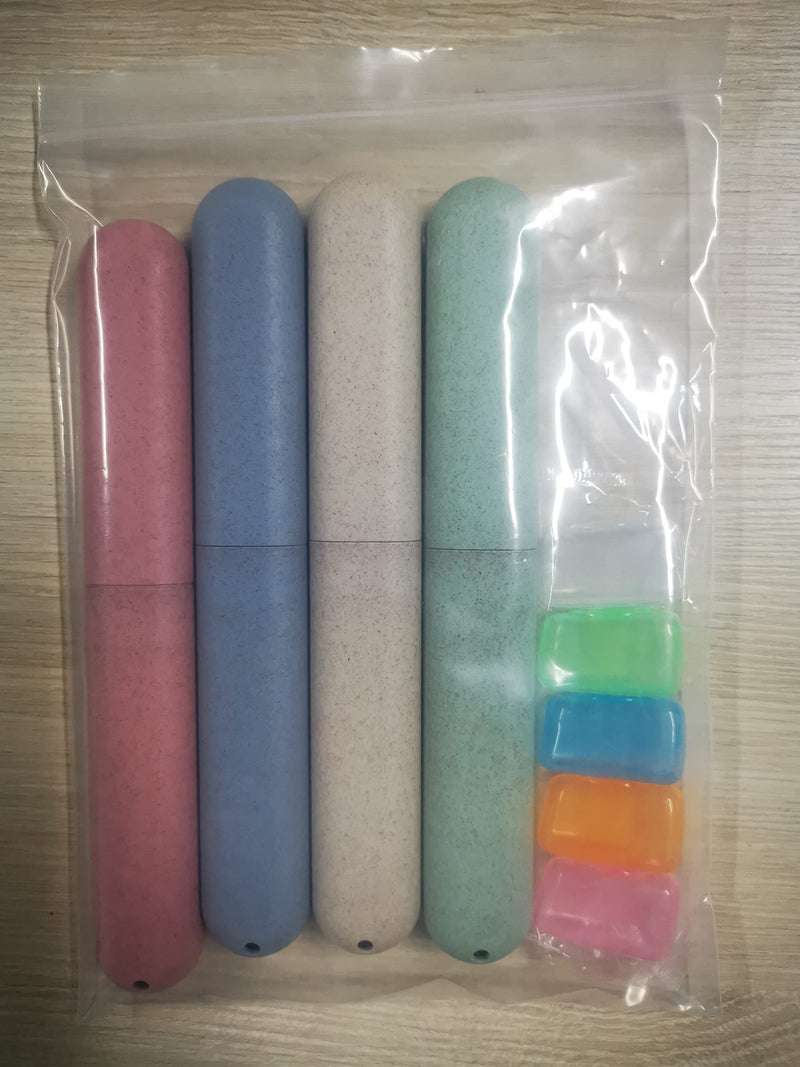 [Australia] - Lamondre 4Pcs Travel Toothbrush Case + 5Pcs Toothbrush Head Cover, Replacement Plastic Toothbrushes Holder Portable Toothbrush Storage Cover for Camping Business Trip Holiday 