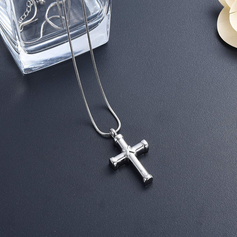[Australia] - None 316l Stainless Steel Cremation Necklace Classic Cross Urn Pendant Memorial Jewelry for Ashes Silver 