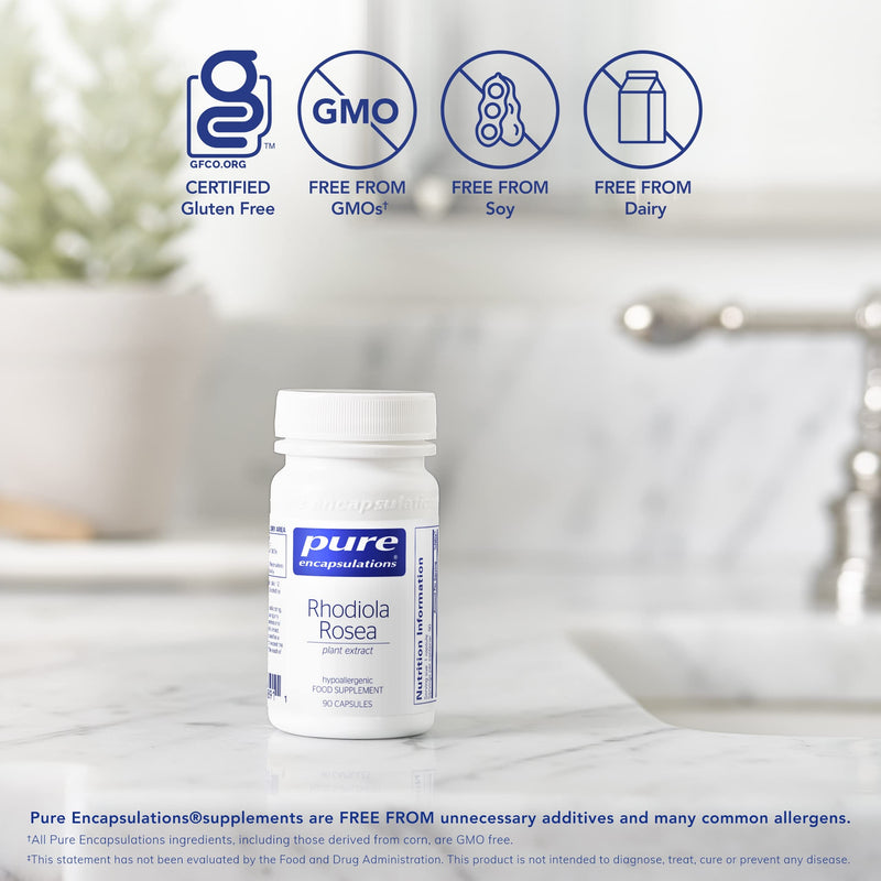 [Australia] - Pure Encapsulations - Rhodiola Rosea 100mg - Rhodiola Extract Supplement for Stress Relief & Menopause Health - 90 Vegetarian Capsules 