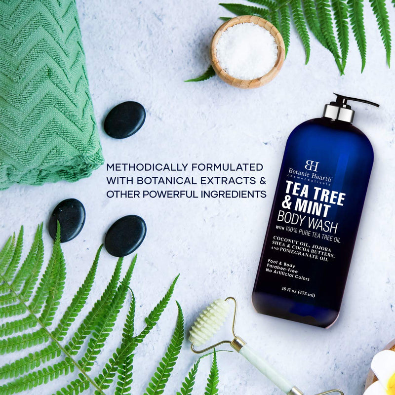 [Australia] - BOTANIC HEARTH Tea Tree Oil Body Wash with Mint - Paraben Free, Helps Fight Body Odor, Athlete's Foot, Jock Itch, Skin Irritations - Shower Gel Soap - Women & Men - (Packaging May Vary) 16 fl oz 