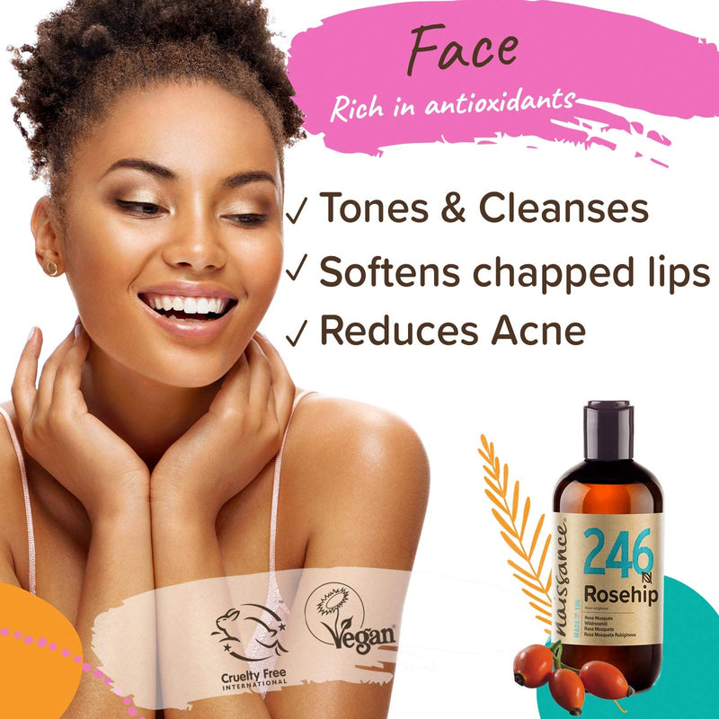 [Australia] - Naissance Rosehip Seed Oil (Rosa Rubiginosa) (no. 246) 250ml - Pure, Natural, Hydrating, Nourishing & Moisturising for All Skin Types 