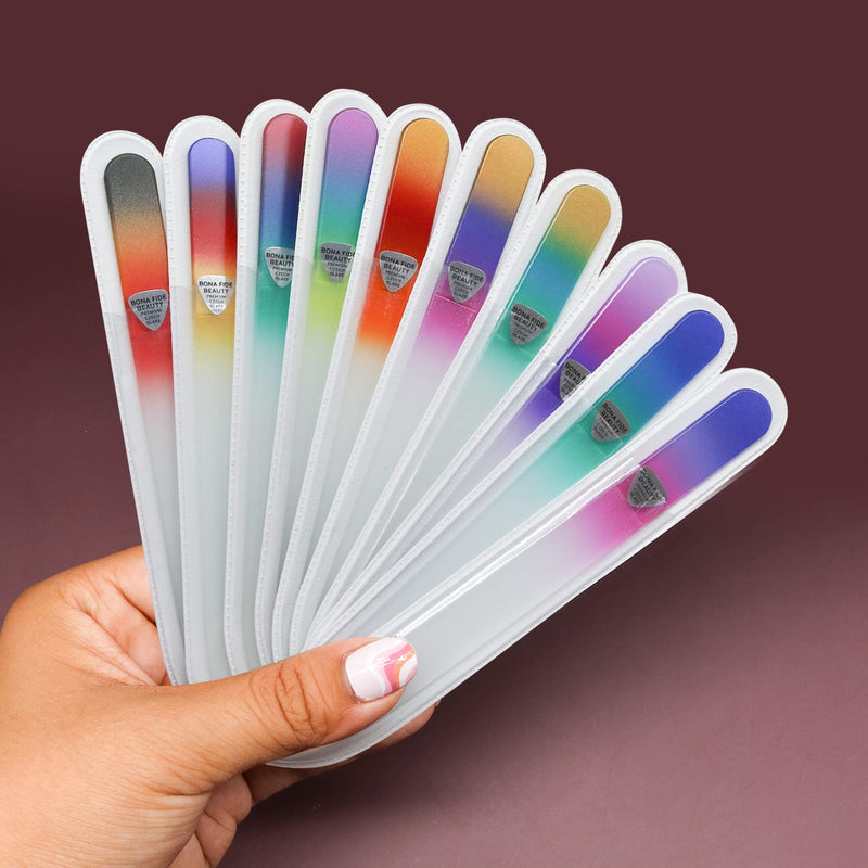 [Australia] - Glass Nail Files for Natural Nails, Fingernail Files, Manicure Set Nail Care, Gentle Comfortable Filing, Leaves Nails Smooth - Bona Fide Beauty 10-Piece Premium Czech Crystal Nail Files 10 Count (Pack of 1) 