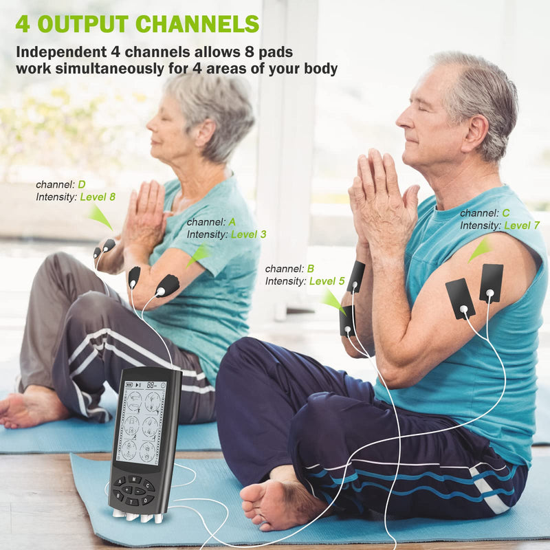 [Australia] - DOMAS TENS Unit Muscle Stimulator,4 Channels Electronic Pulse Massager 24 Modes TENS Machine for Natural Pain Relief &Management,OTC Approved TENS EMS Unit with 16 Pads 