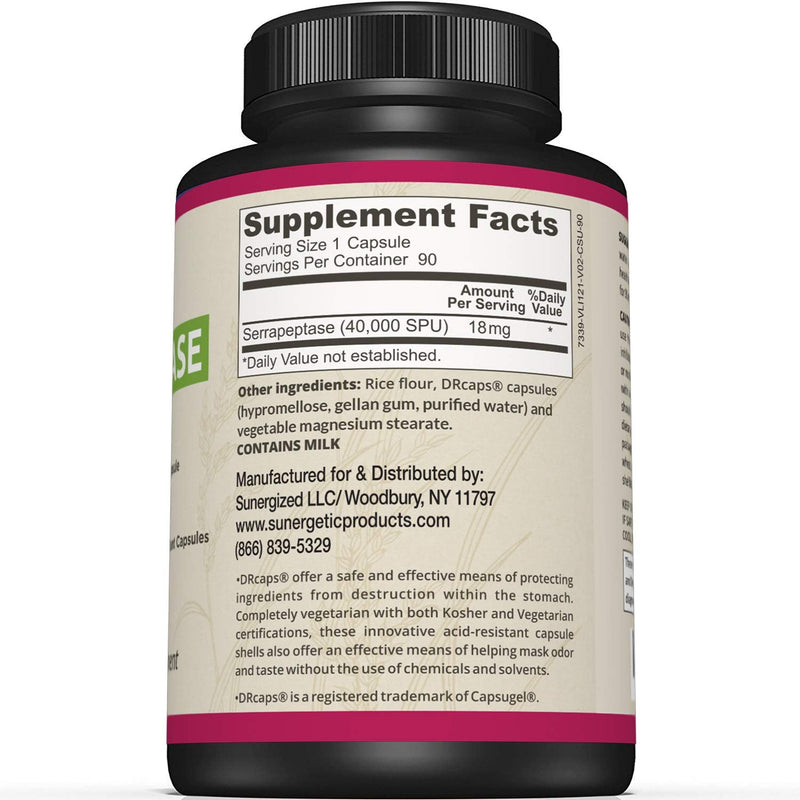 [Australia] - Premium Serrapeptase Enzyme Supplement – Helps Support Sinus Health – Powerful Serrapeptase Enzymes Formula – 40,000 SU Per Capsule- 90 Enteric Coated Serrapeptase Capsules 