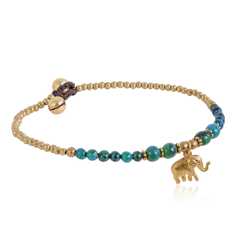 [Australia] - AeraVida Noble Elephant with Malachite & Fashion Brass Beads Link Anklet 