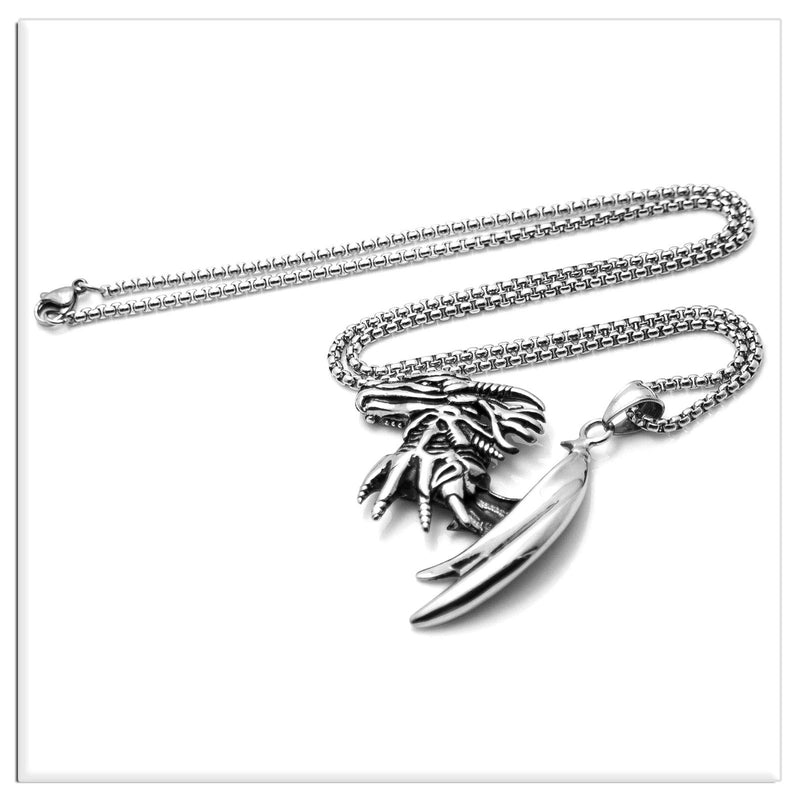 [Australia] - Xusamss Punk Titanium Steel Wing Dragon Pendant Necklace with 24inches Link Chain 316L Steel Dragon 