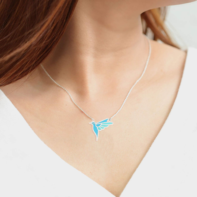 [Australia] - Boma Jewelry Sterling Silver Blue Resin Bird Necklace, 18 Inches 