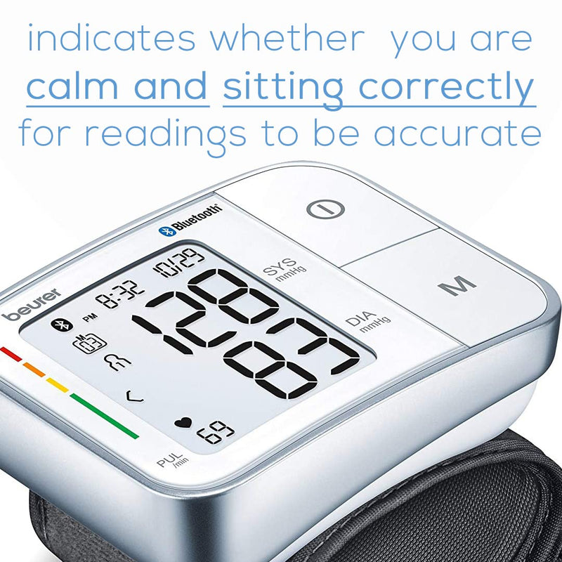 [Australia] - Beurer BC57 Wrist Blood Pressure Monitor – Automatic Wrist Blood Pressure Cuff - Bluetooth – 120 Memory Spaces with Irregular Heart Rate Detection, Large Display, Resting Indicator, Storage Case 