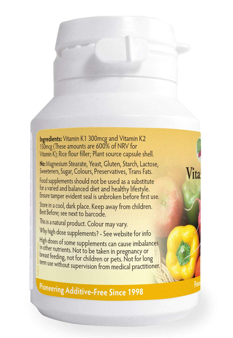 [Australia] - Vitamin K Complex High Strength Food Supplement 450µg x 90 Capsules, Magnesium Stearate Free, Vitamin K contributes to The Maintenance of Normal Bones & Normal Blood clotting, Made in Wales 