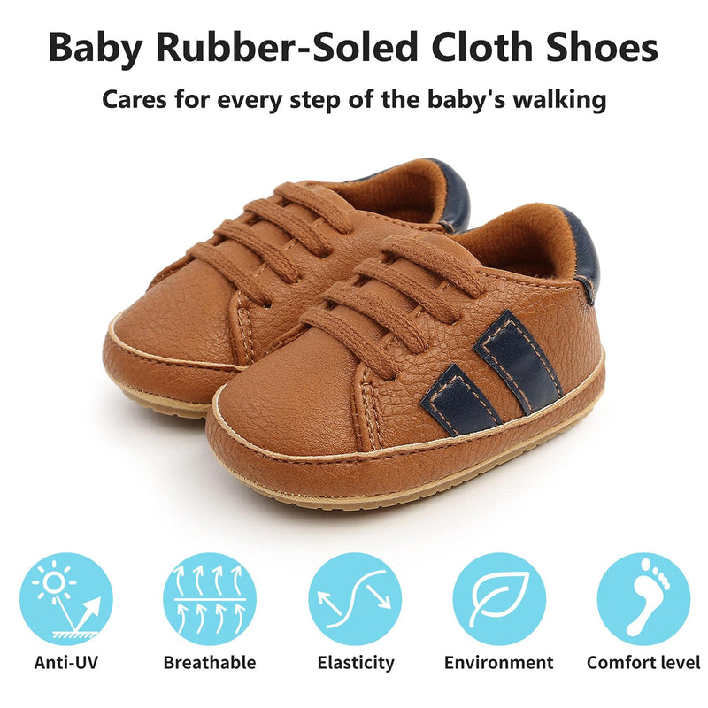 [Australia] - Baby Girls Boys Sneakers Anti-Slip Rubber Sole PU Leather Toddler Crib Shoes for Baby 0-18 Months 1brown 0-6 Months Infant 