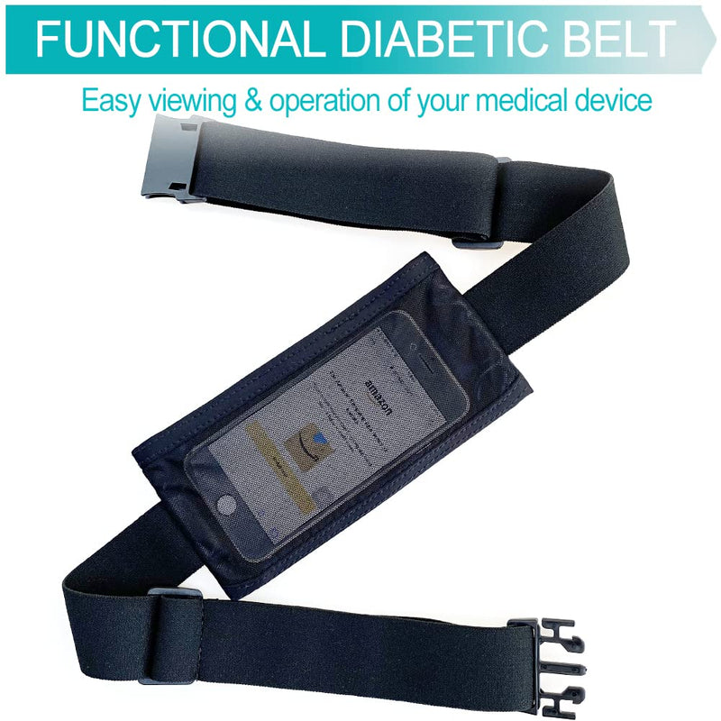 [Australia] - Easy Viewing Insulin Pump Belt Holder Diabetic Accessories with Mesh Pouch Waist Pouch Band for T1D Diabetes CGM Glucose Pumps Supplies Tubing Epipen Unisex Men Women Black 