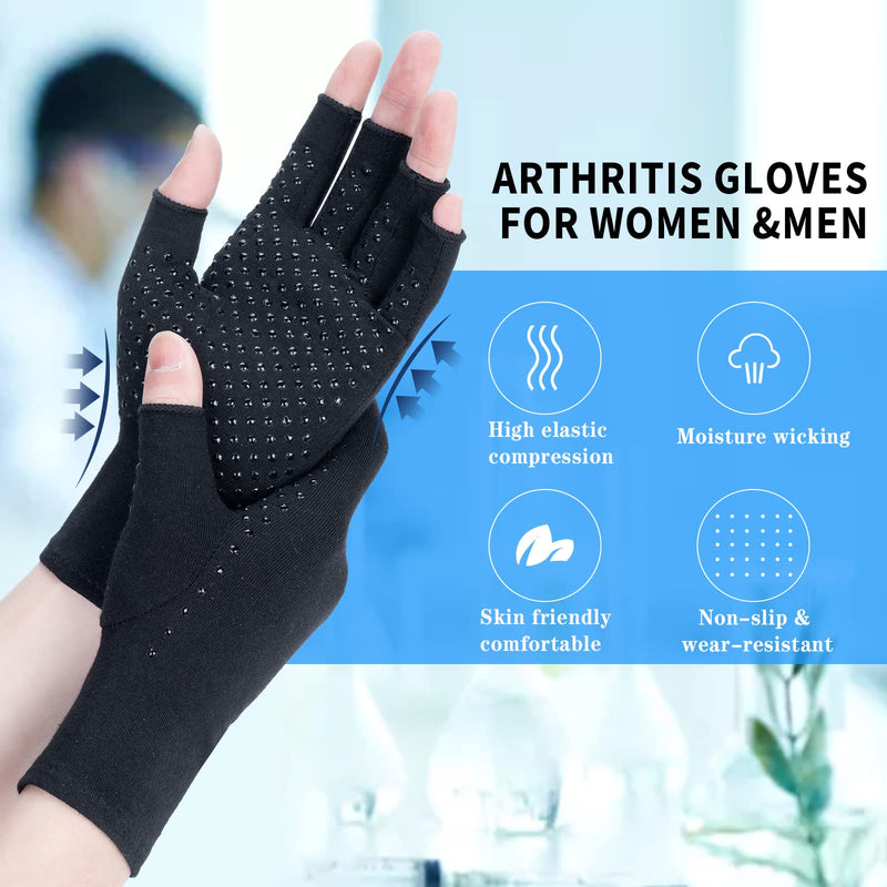 [Australia] - 2 Pairs Arthritis Compression Gloves, Relieve Arthritis, Rheumatoid, Osteoarthritis, Carpal Tunnel Pain, Compression Gloves for Arthritis for Women & Men, Anti-Slip Glue dot Gloves for Work (Black,M) Medium Black 