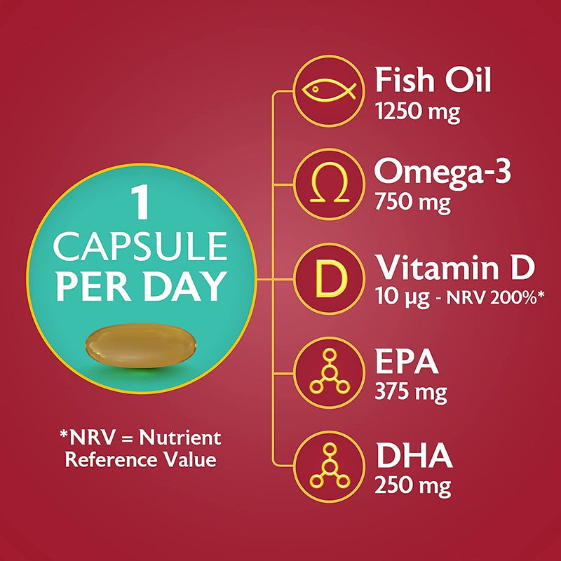 [Australia] - Seven Seas Omega-3 Fish Oil Extra Strength, One-A-Day, Vitamin D, 1250 mg Fish Oil, 750 Mg Omega-3 + 250 mg, 30 High Strength Tablets 