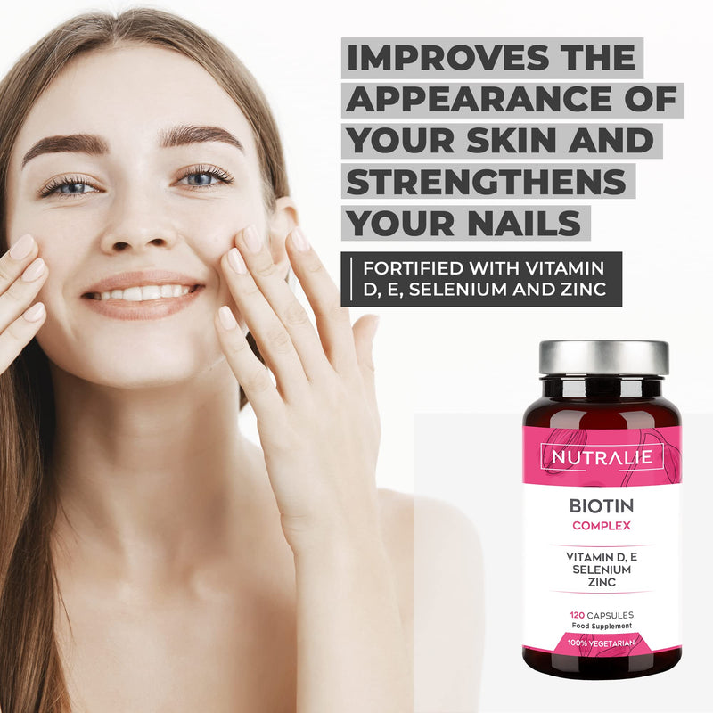 [Australia] - Biotin Hair Growth 10000 mcg - Hair Vitamins, Biotin Supplements D and E, Zinc, Selenium - Contributes to Hair Growth, Skin and Nail Care - 120 Capsules - Nutralie 