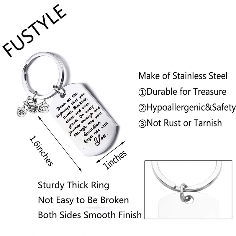 [Australia] - FUSTMW Biker Keychain Motorcycle Gift Ride Safe Keychain May Your Guardian Angel Ride with You New Driver Gift for Biker silver 