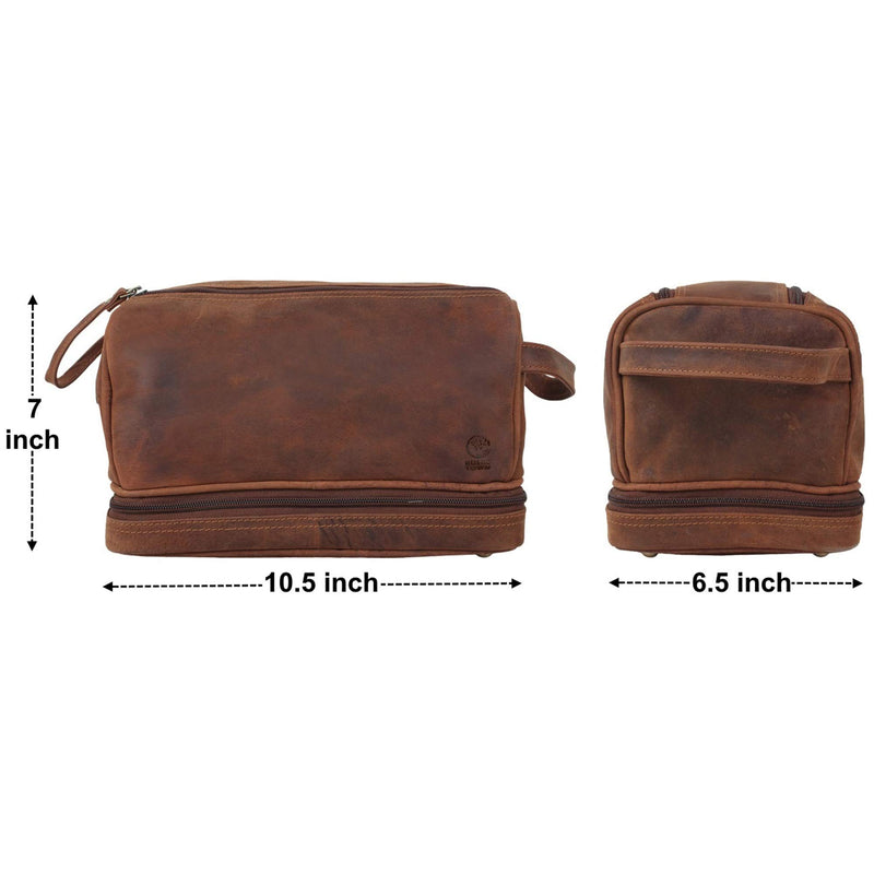 [Australia] - Genuine Leather Travel Toiletry Bag - Dopp Kit Organizer By Rustic Town (Brown) Brown 