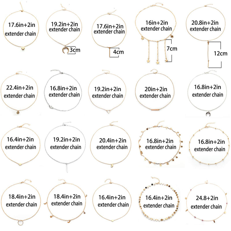 [Australia] - TAMHOO 20 PCS Multiple DIY Layered Choker Necklace for Women with Sexy Coin Moon Star Multilayer Choker Chain Y Necklaces Set Adjustable Gold Silver Bar Pendant Y Necklace for Teens Girls Women #1-20 PCS 
