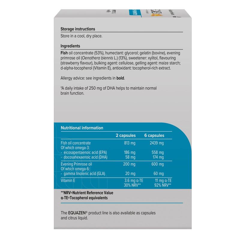 [Australia] - EQUAZEN Childrens Chews, Omega 3 & Omega 6 Supplement, Clinically Researched blend of DHA, EPA & GLA, Supports Brain function, Suitable from 3+ to adult, 180 strawberry flavoured chews 180 Chews 