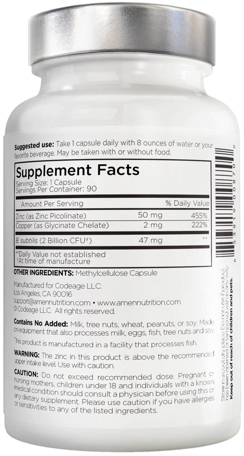 [Australia] - Zinc & Copper Supplement + Probiotics – 3 Months Supply – One Per Day - 50 mg Zinc Picolinate Vitamin Pills - Essential Minerals Supplements – 2 Billion CFUs Probiotic – Vegan, Non-GMO - 90 Capsules 