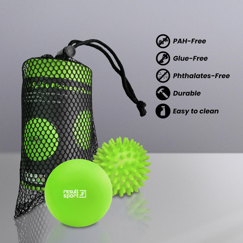 [Australia] - ResultSport Lacrosse & Spike Massage Ball Set with Storage Bag, Plantar Fasciitis Recovery, Trigger Point Massage, Deep Tissue Myofasical Relief (Lime) Lime 