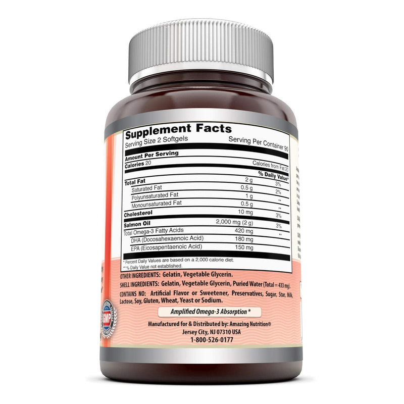 [Australia] - Amazing Omega Wild Alaskan Salmon Oil - 2000 mg of Salmon Oil Per Serving, 180 Softgels (Non-GMO) - Supports Heart, Joint & Brain Health and Promotes Healthy inflammatory Response (180 Softgels) 180 Count (Pack of 1) 