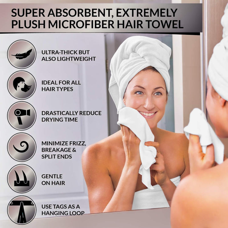 [Australia] - Luxe Beauty Essentials Microfiber Hair Towel Wrap for Women, Absorbent Microfiber Towel for Hair - Quick Dry Hair Towel - Hair Drying Towel for Curly, Long & Thick Hair (20 x 40, White) 20 x 40 Inch 