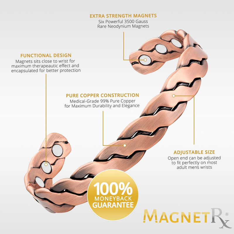 [Australia] - MagnetRX® Pure Copper Magnetic Bracelet - Magnetic Copper Bracelets for Men - Adjustable Cuff + Gift Box (Copper | Medium - Large) 