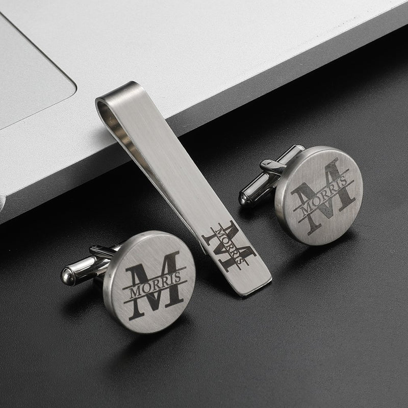 [Australia] - Father of the Groom Cufflinks Mens Gifts Father Dad Stepfather Wedding Enegraved Tie Clips Back Bar (Cufflinks & tie clip 1) 