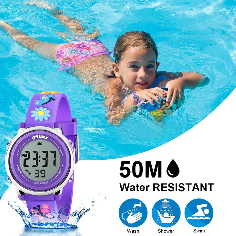 [Australia] - Kids Watch 3D Cartoon Toddler Wrist Digital Watch Waterproof 7 Color Lights with Alarm Stopwatch for 3-10 Year Boys Girls Little Child A Butterfly Pueple 