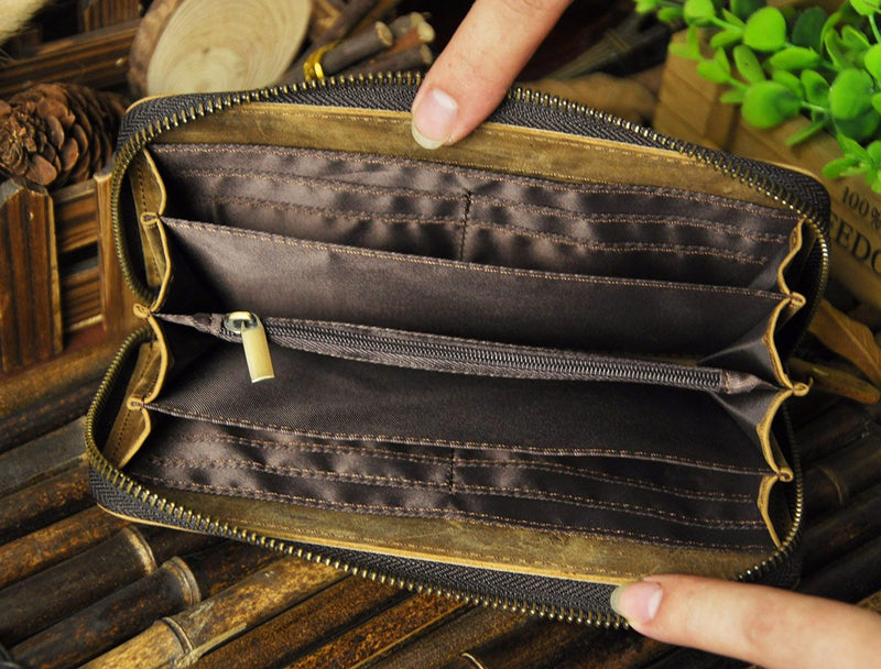 [Australia] - Le'aokuu Mens Genuine Leather Bifold Wallet Purse Organizer Crocodile Embossed Brown 